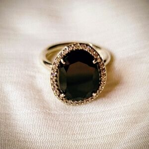 Pandora 925 Black Spinel Cz Halo Glamorous Legacy Ring Sz 52 Or 6